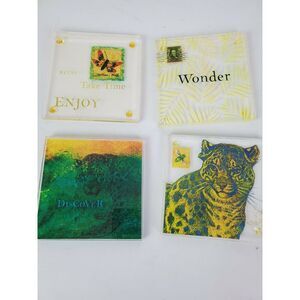 Set of 4‎ Leopard Clear Coasters Enjoy Wonder Discover Tropical Theme